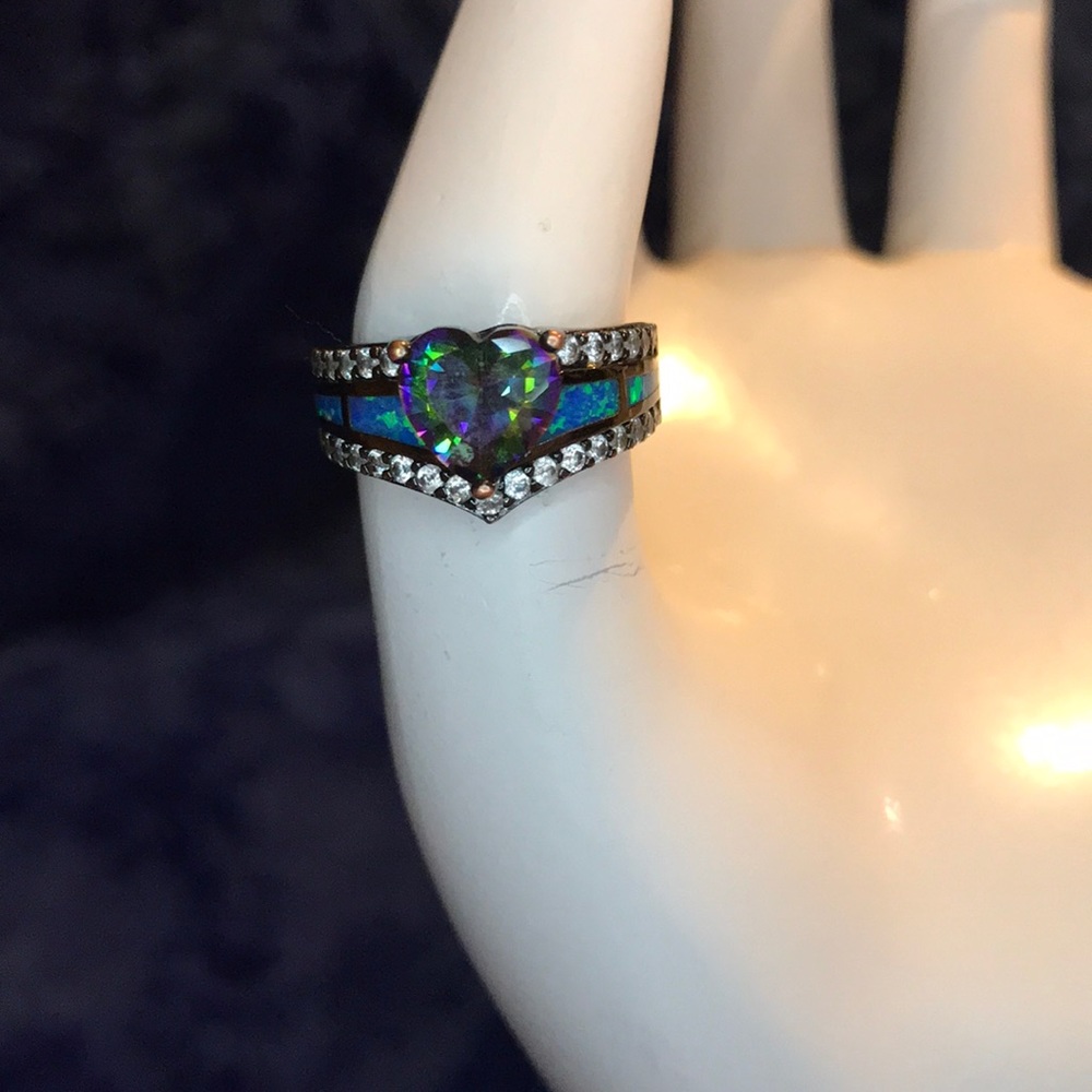 Blue Opalescent Heart Ring